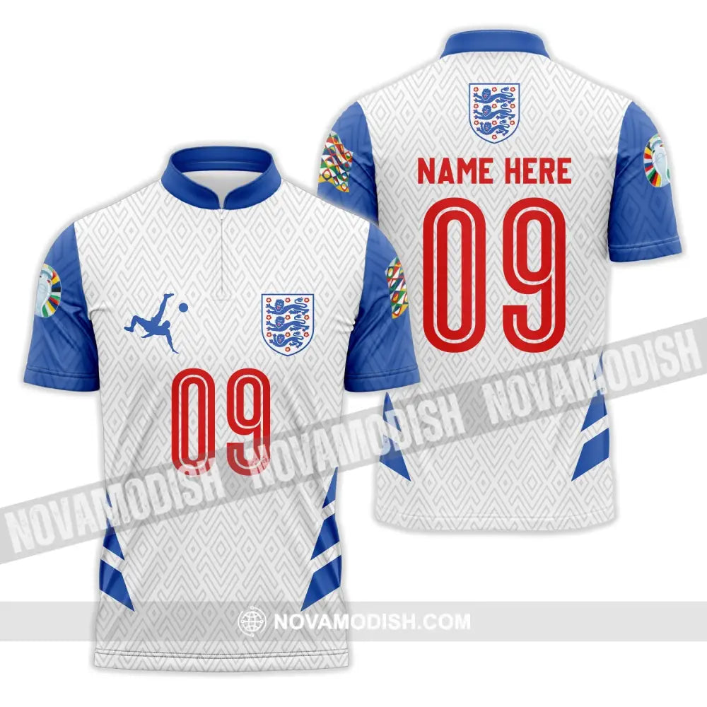 Unisex Shirt - Custom Name And Number Shirt Euro 2024 Logo England Team Zipper Polo Shirt / S T-shirt