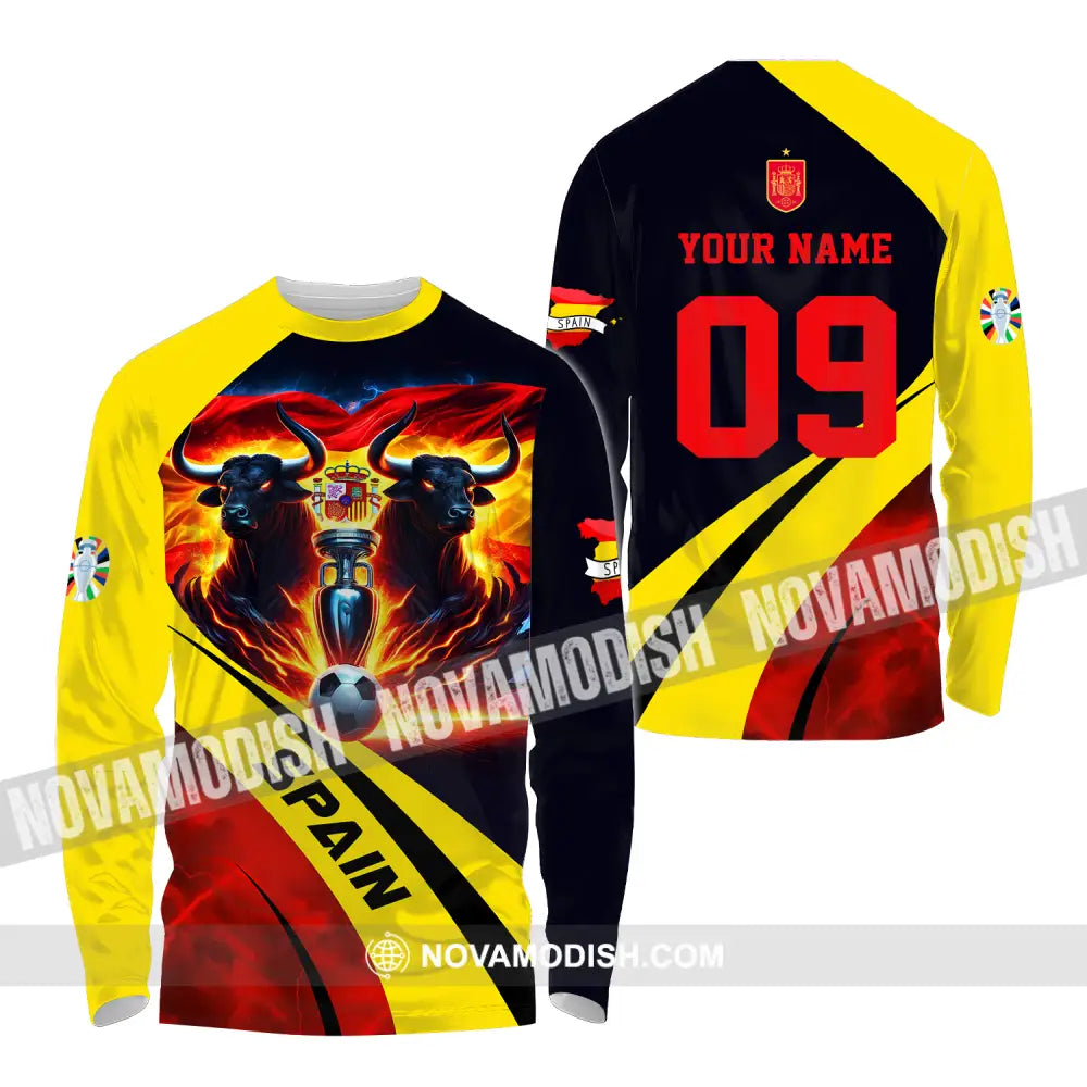 Unisex Shirt - Custom Name And Number Euro 2024 National Team Bull Of Spain Long Sleeve / S T-Shirt