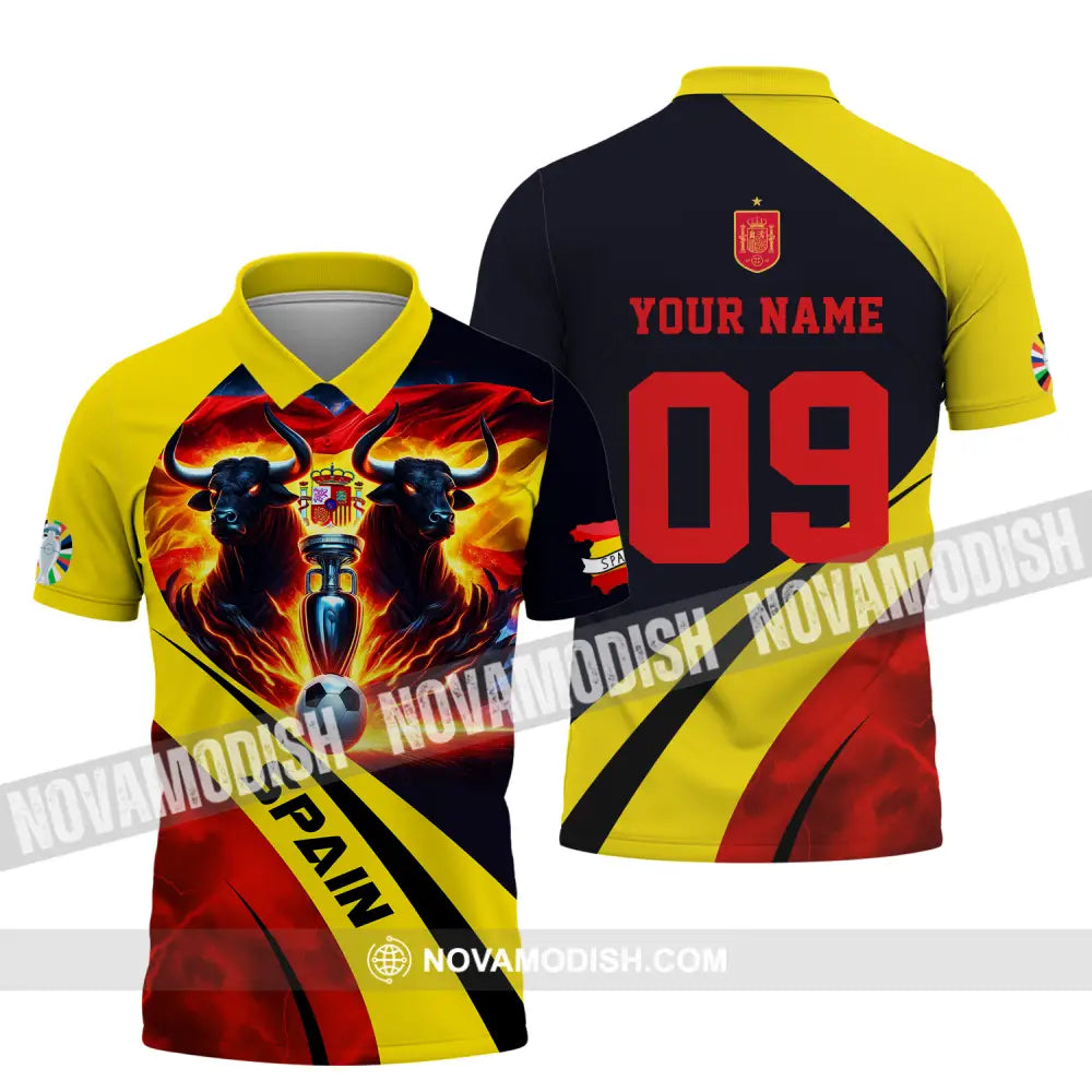 Unisex Shirt - Custom Name And Number Euro 2024 National Team Bull Of Spain Polo / S T-Shirt