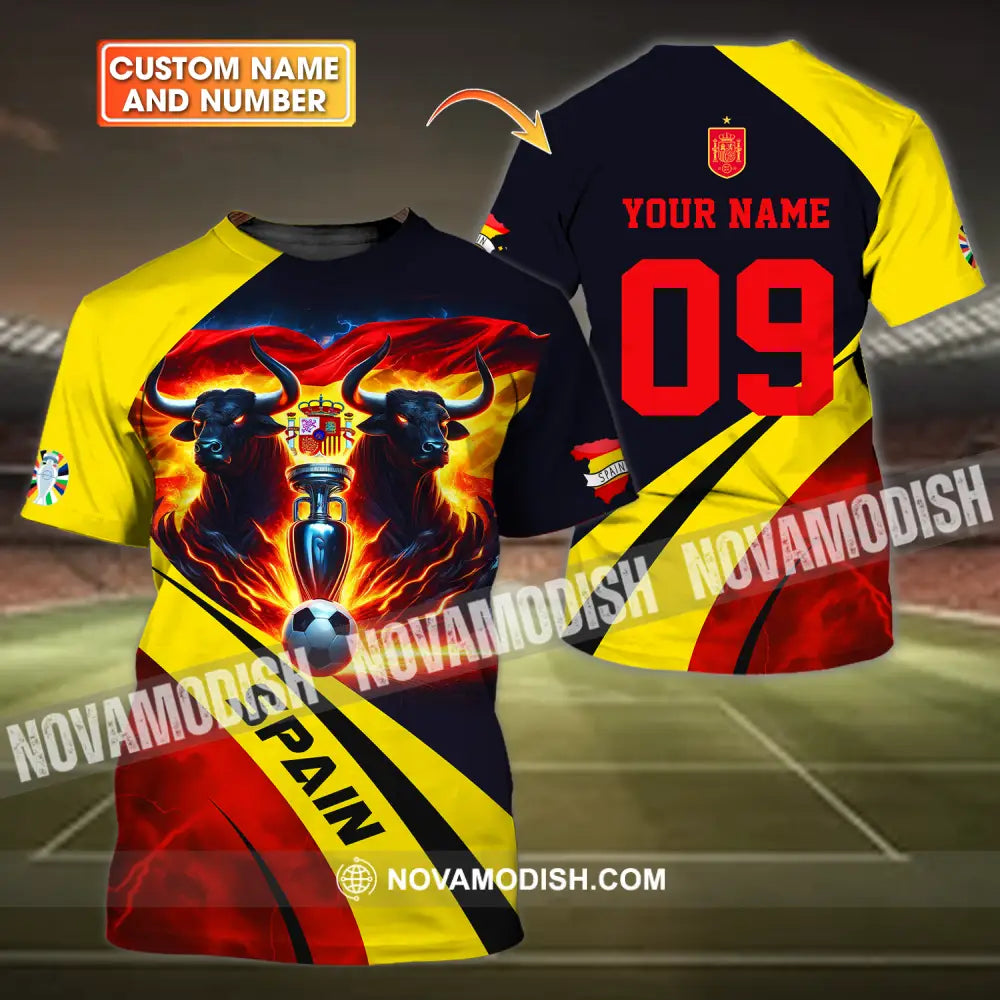 Unisex Shirt - Custom Name And Number Euro 2024 National Team Bull Of Spain T-Shirt