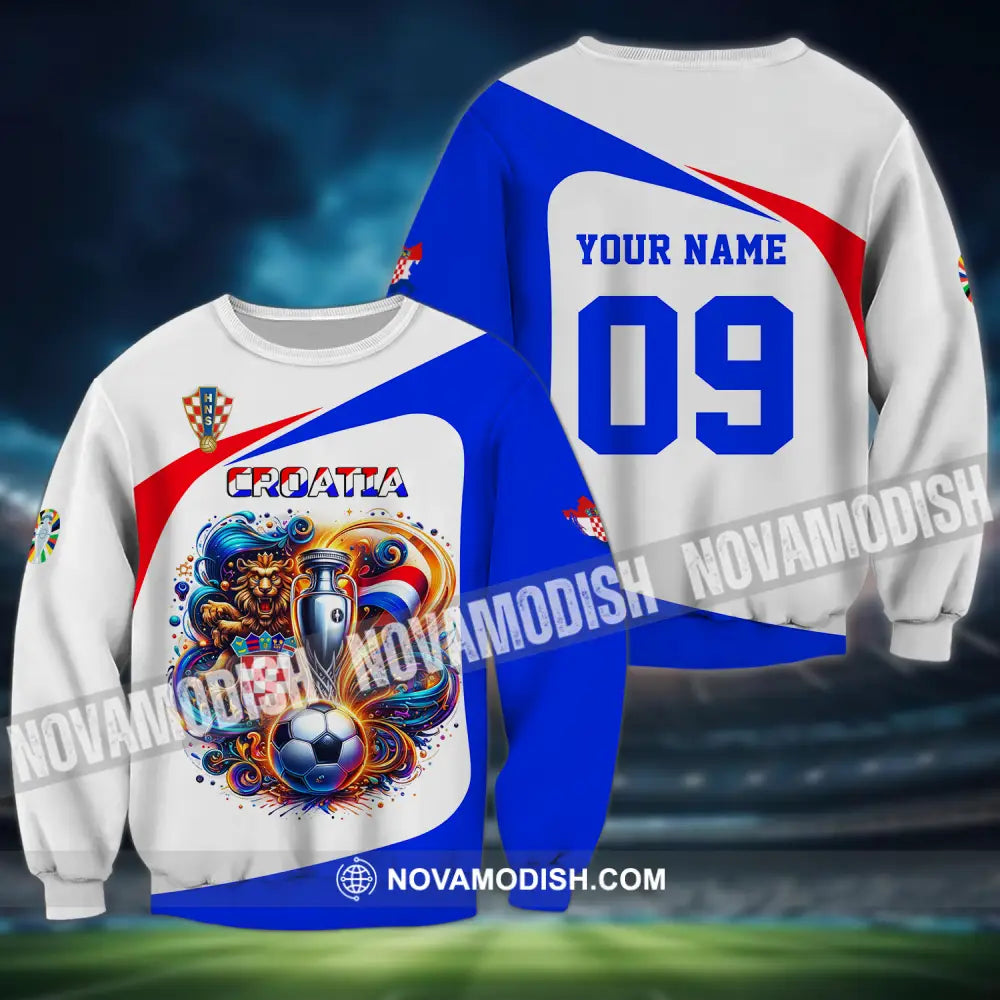 Unisex Shirt - Custom Name And Number Euro 2024 Shirt National Team Croatia Team Ball And Cup Long Sleeve / S T-shirt