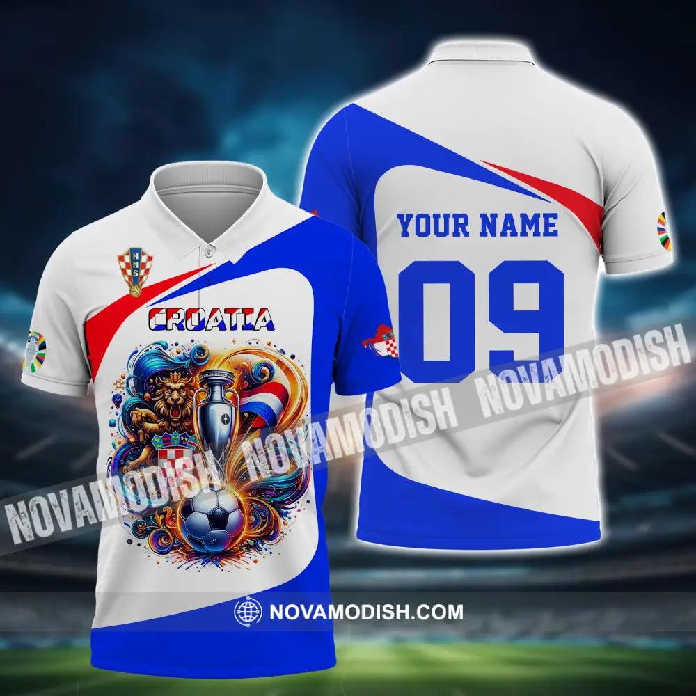 Unisex Shirt - Custom Name And Number Euro 2024 Shirt National Team Croatia Team Ball And Cup Polo Shirt / S T-shirt