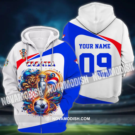 Unisex Shirt - Custom Name And Number Euro 2024 Shirt National Team Croatia Team Ball And Cup Zipper Hoodie / S T-shirt