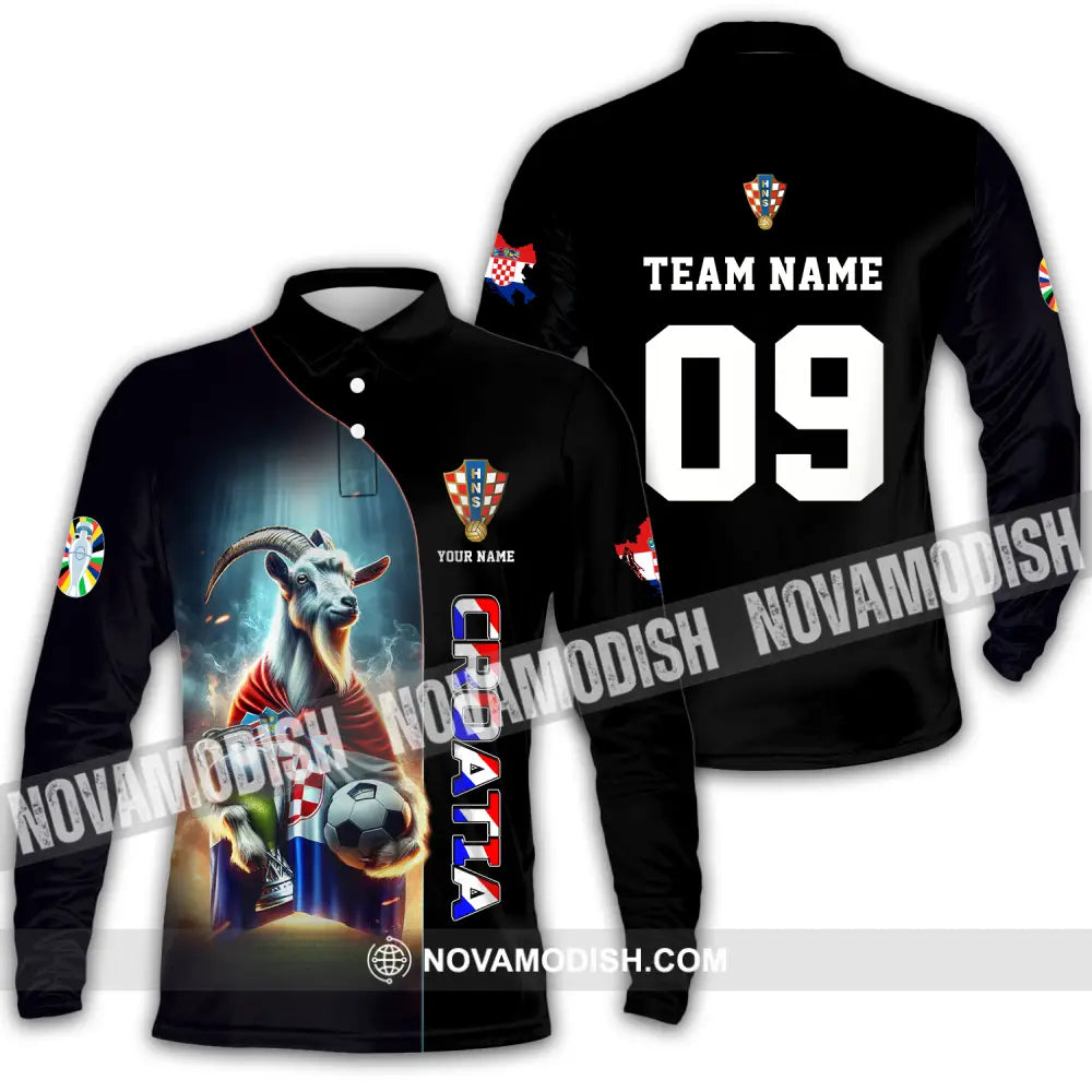 Unisex Shirt - Custom Name And Number Euro 2024 Shirt National Team Croatia Long Sleeve Polo / S T-shirt