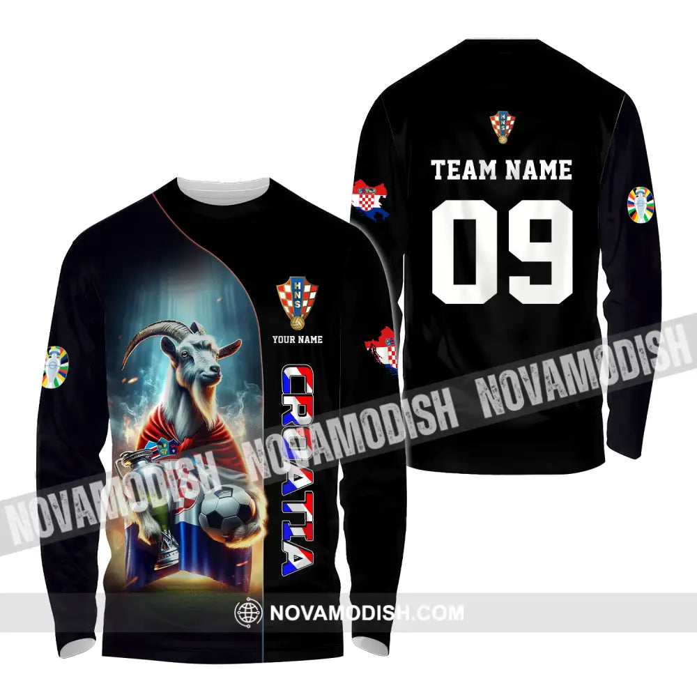 Unisex Shirt - Custom Name And Number Euro 2024 Shirt National Team Croatia Long Sleeve Shirt / S T-shirt