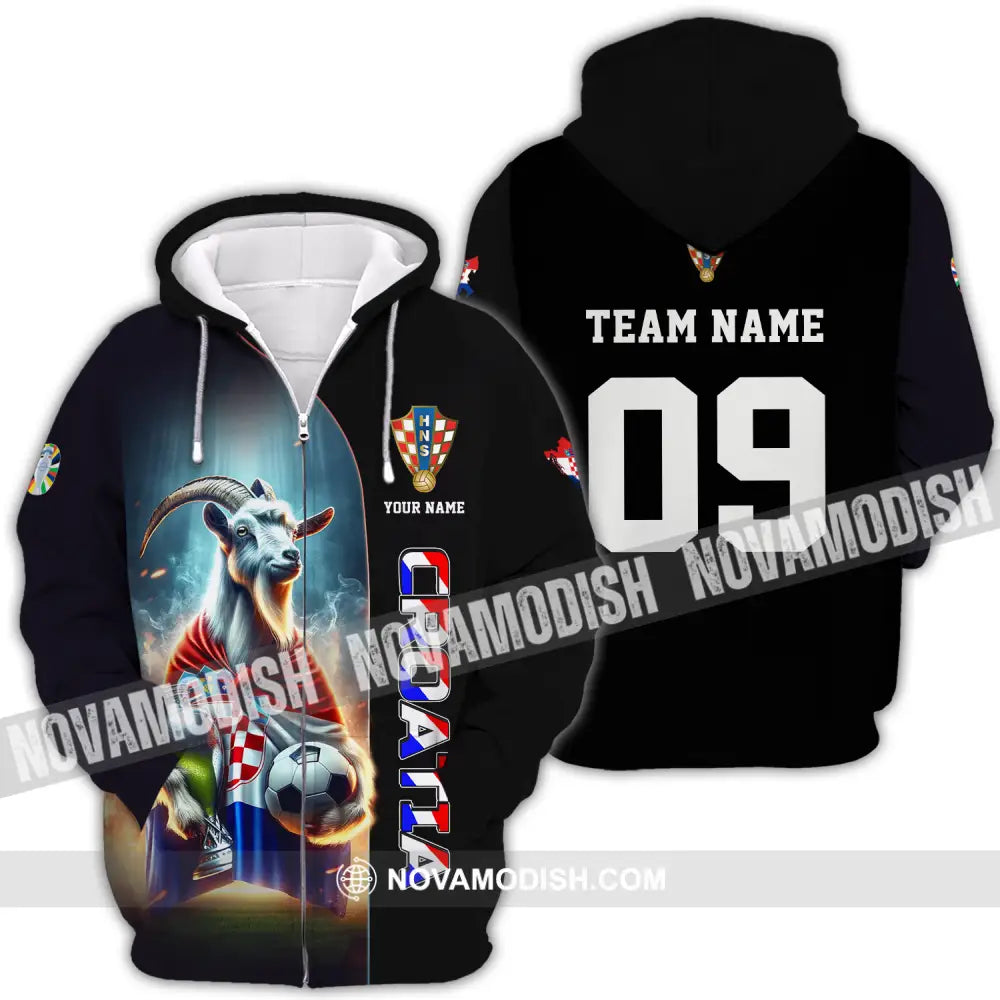 Unisex Shirt - Custom Name And Number Euro 2024 Shirt National Team Croatia Zipper Hoodie / S T-shirt