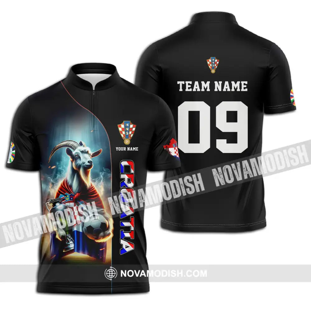 Unisex Shirt - Custom Name And Number Euro 2024 Shirt National Team Croatia Zipper Polo Shirt / S T-shirt