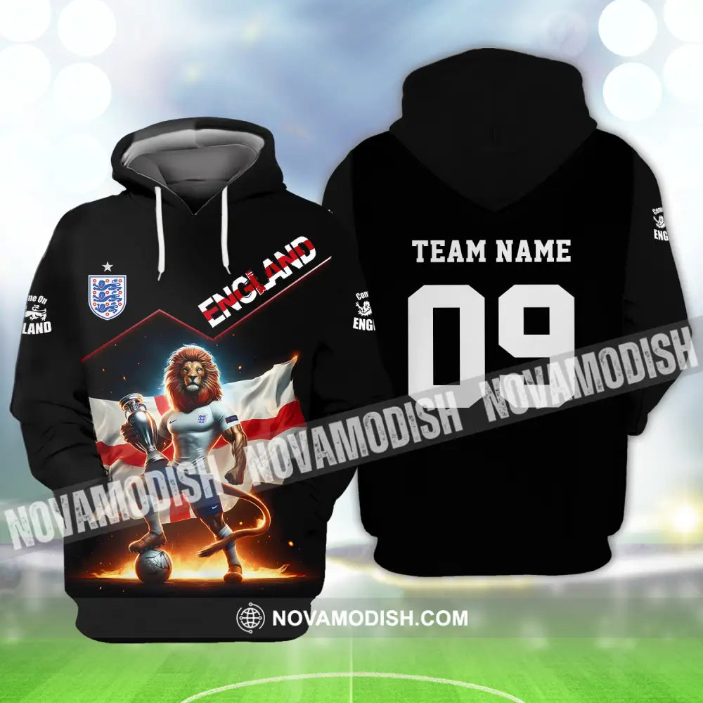 Unisex Shirt - Custom Name And Number Shirt Euro 2024 National Team England Lion Flag Hoodie / S T-shirt