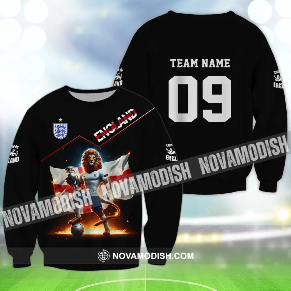 Unisex Shirt - Custom Name And Number Shirt Euro 2024 National Team England Lion Flag Long Sleeve / S T-shirt