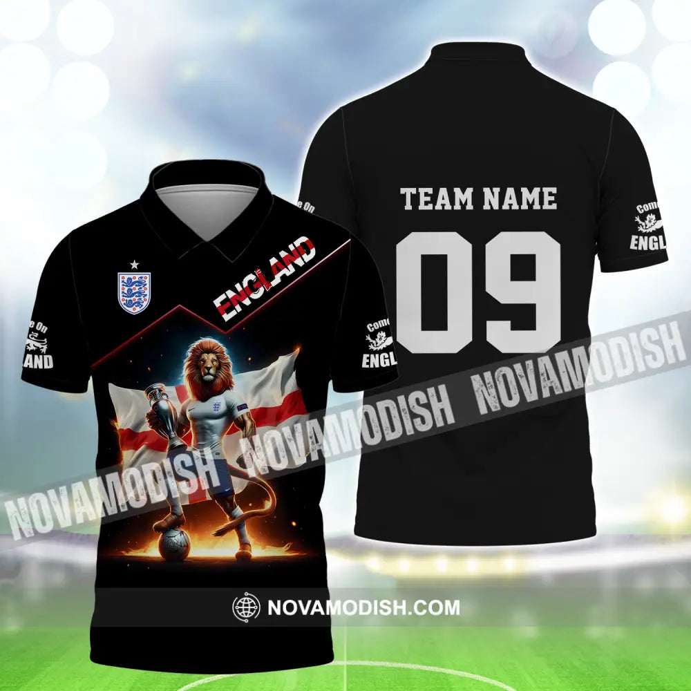 Unisex Shirt - Custom Name And Number Shirt Euro 2024 National Team England Lion Flag Polo Shirt / S T-shirt