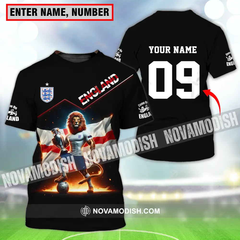 Unisex Shirt - Custom Name And Number Shirt Euro 2024 National Team England Lion Flag T-shirt