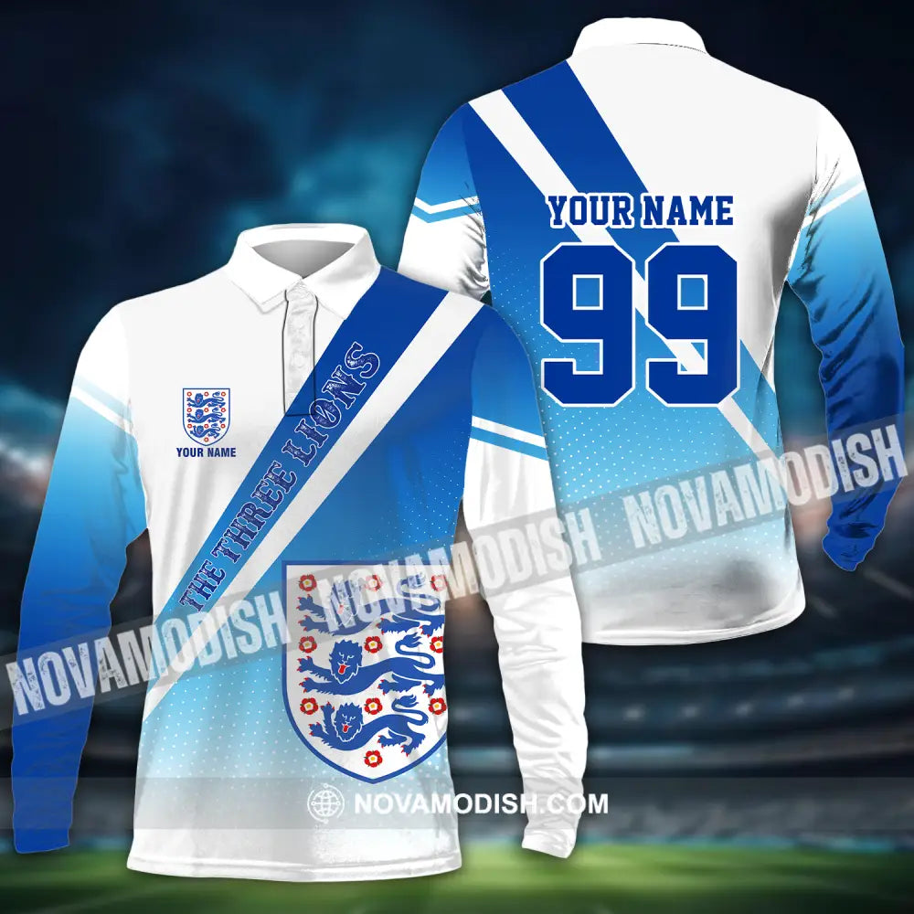 Unisex Shirt - Custom Name And Number Shirt Euro 2024 National Team England Team Long Sleeve Polo / S T-shirt