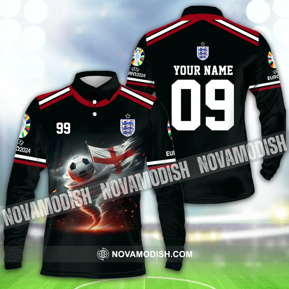 Unisex Shirt - Custom Name And Number Shirt Euro 2024 National Team England Long Sleeve Polo / S T-shirt