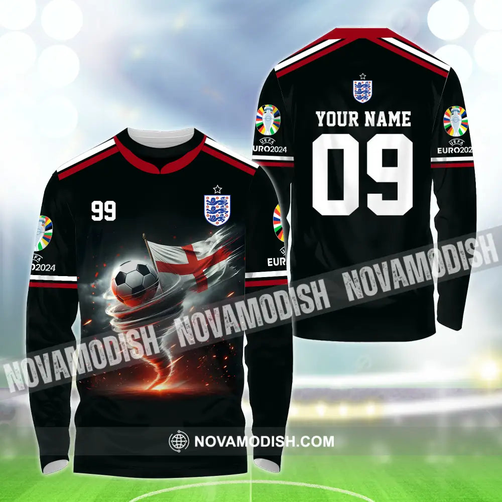 Unisex Shirt - Custom Name And Number Shirt Euro 2024 National Team England Long Sleeve Shirt / S T-shirt