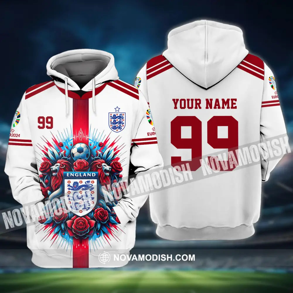 Unisex Shirt - Custom Name And Number Shirt Euro 2024 National Team England Team White Red Hoodie / S T-shirt