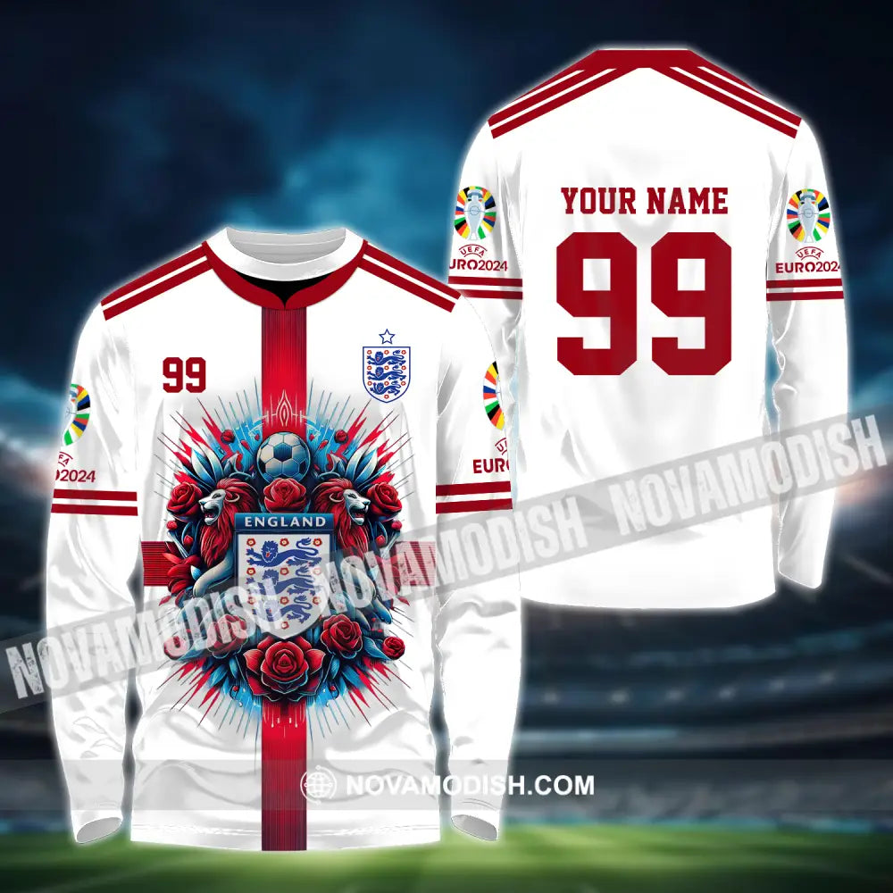Unisex Shirt - Custom Name And Number Shirt Euro 2024 National Team England Team White Red Long Sleeve Shirt / S T-shirt