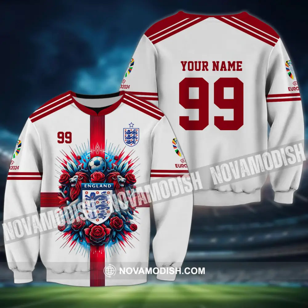 Unisex Shirt - Custom Name And Number Shirt Euro 2024 National Team England Team White Red Long Sleeve / S T-shirt