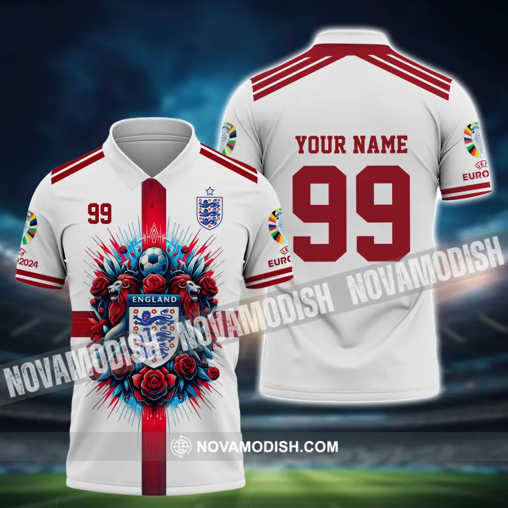 Unisex Shirt - Custom Name And Number Shirt Euro 2024 National Team England Team White Red Polo Shirt / S T-shirt