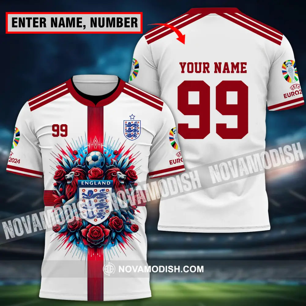 Unisex Shirt - Custom Name And Number Shirt Euro 2024 National Team England Team White Red T-shirt