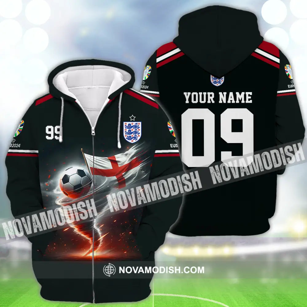 Unisex Shirt - Custom Name And Number Shirt Euro 2024 National Team England Zipper Hoodie / S T-shirt