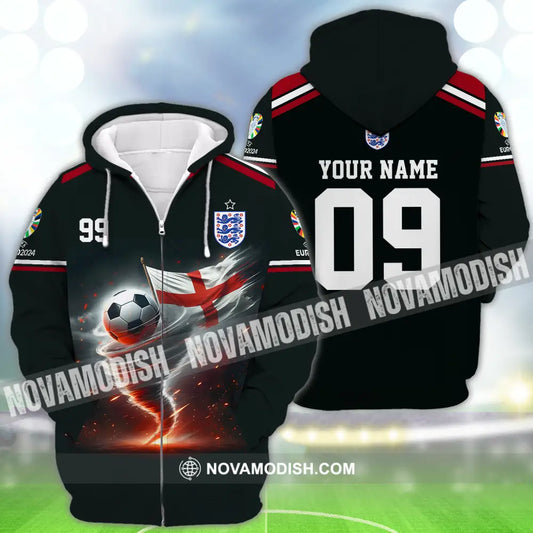 Unisex Shirt - Custom Name And Number Shirt Euro 2024 National Team England Zipper Hoodie / S T-shirt