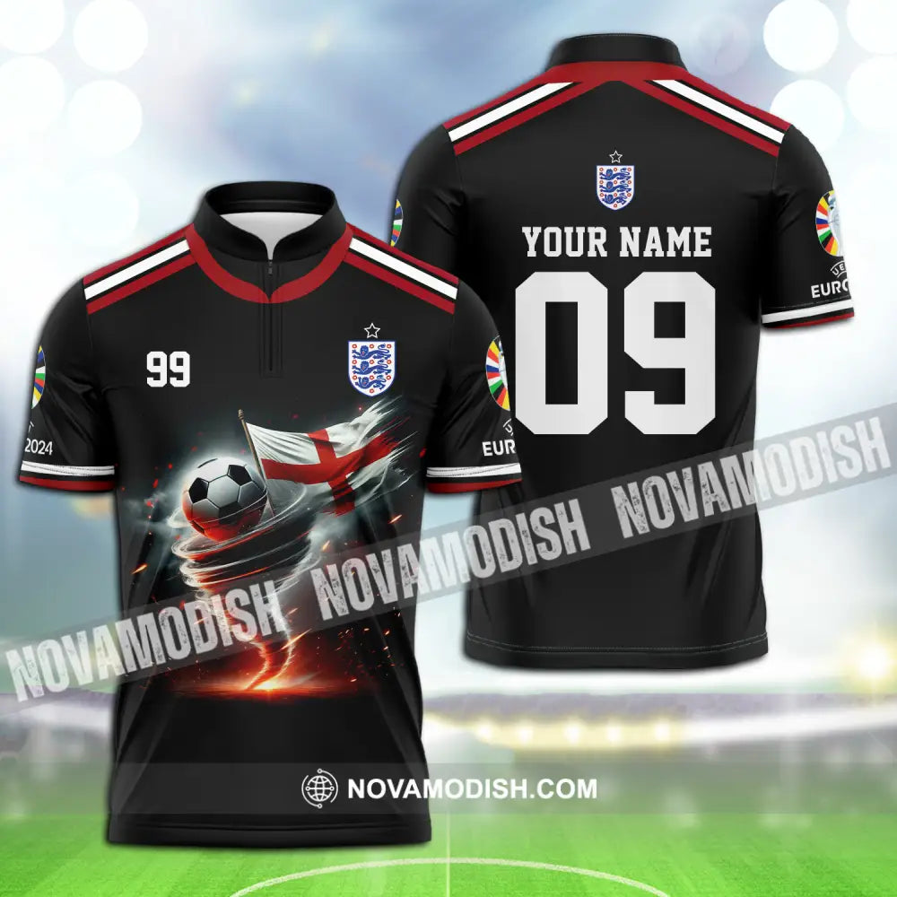 Unisex Shirt - Custom Name And Number Shirt Euro 2024 National Team England Zipper Polo Shirt / S T-shirt