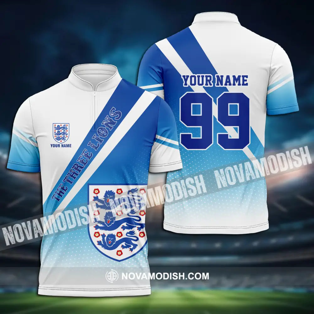 Unisex Shirt - Custom Name And Number Shirt Euro 2024 National Team England Team Zipper Polo Shirt / S T-shirt
