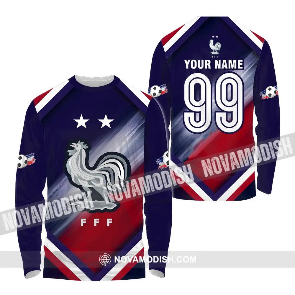 Unisex Shirt - Custom Name And Number Shirt Euro 2024 National Team France FFF Long Sleeve Shirt / S T-shirt