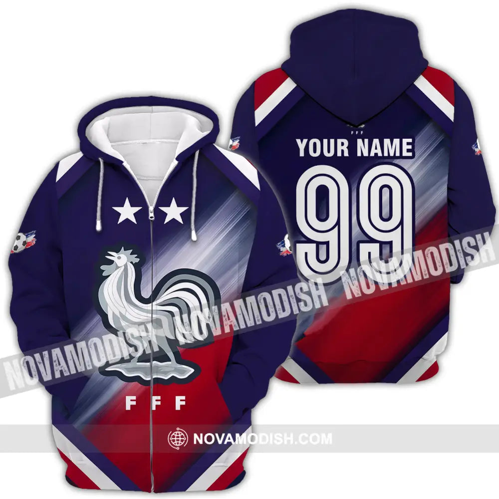 Unisex Shirt - Custom Name And Number Shirt Euro 2024 National Team France FFF Zipper Hoodie / S T-shirt