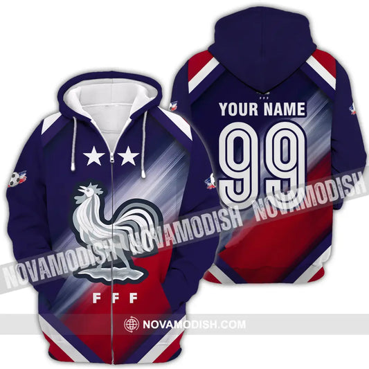 Unisex Shirt - Custom Name And Number Shirt Euro 2024 National Team France FFF Zipper Hoodie / S T-shirt
