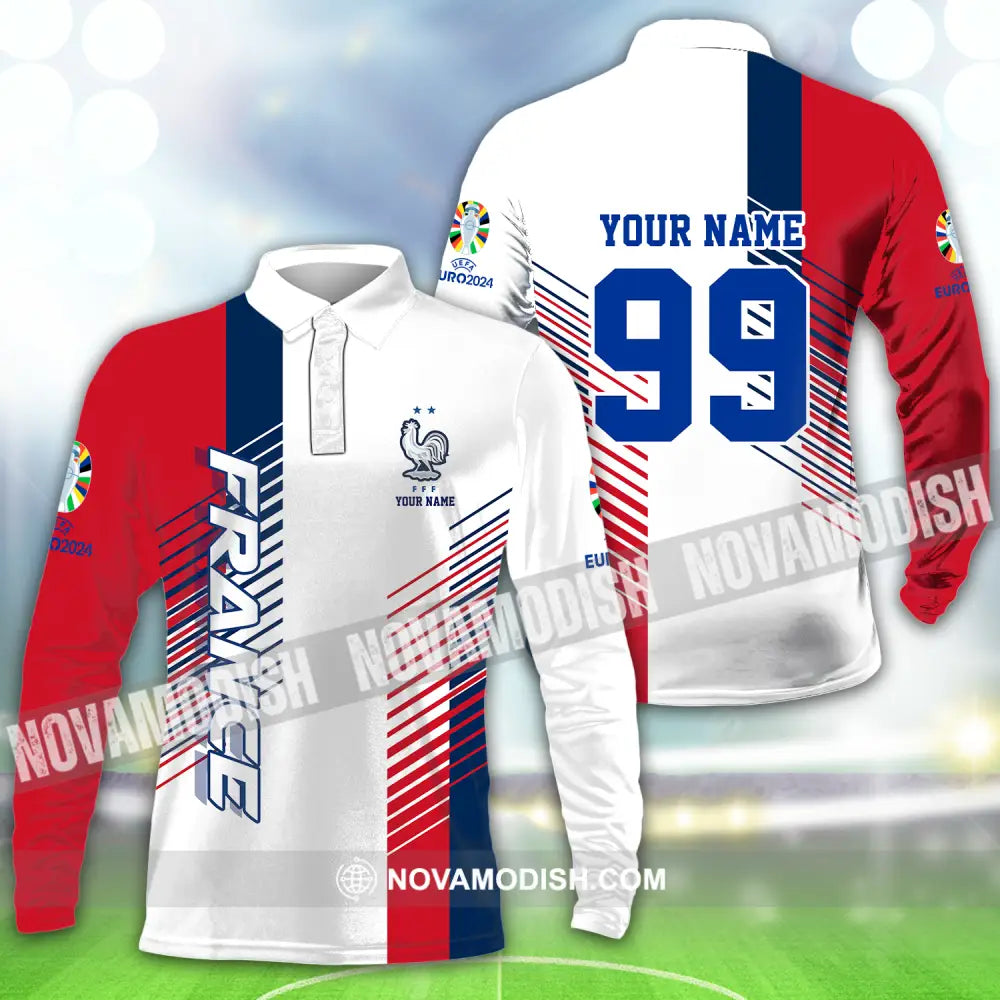 Unisex Shirt - Custom Name And Number Shirt Euro 2024 National Team France Team Long Sleeve Polo / S T-shirt