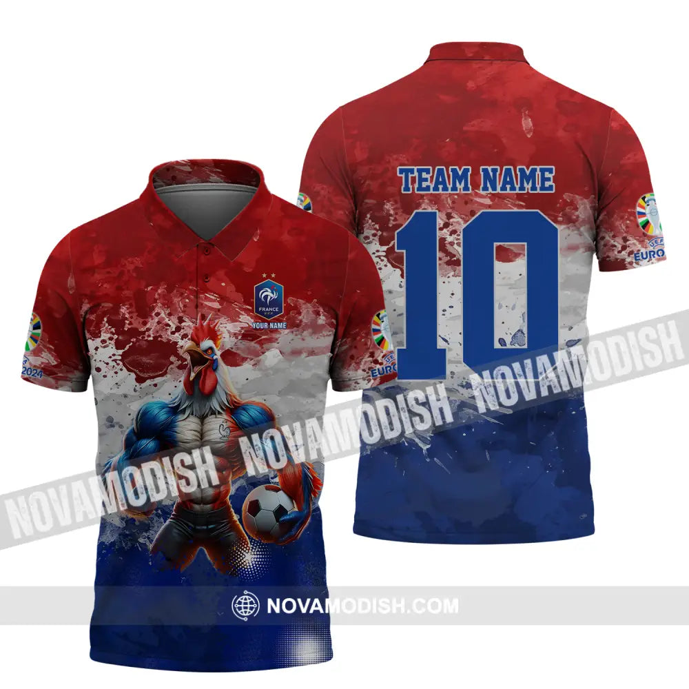 Unisex Shirt - Custom Name And Number Shirt Euro 2024 National Team France Team Muscular Chicken Polo Shirt / S T-shirt