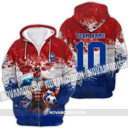 Unisex Shirt - Custom Name And Number Shirt Euro 2024 National Team France Team Muscular Chicken Zipper Hoodie / S