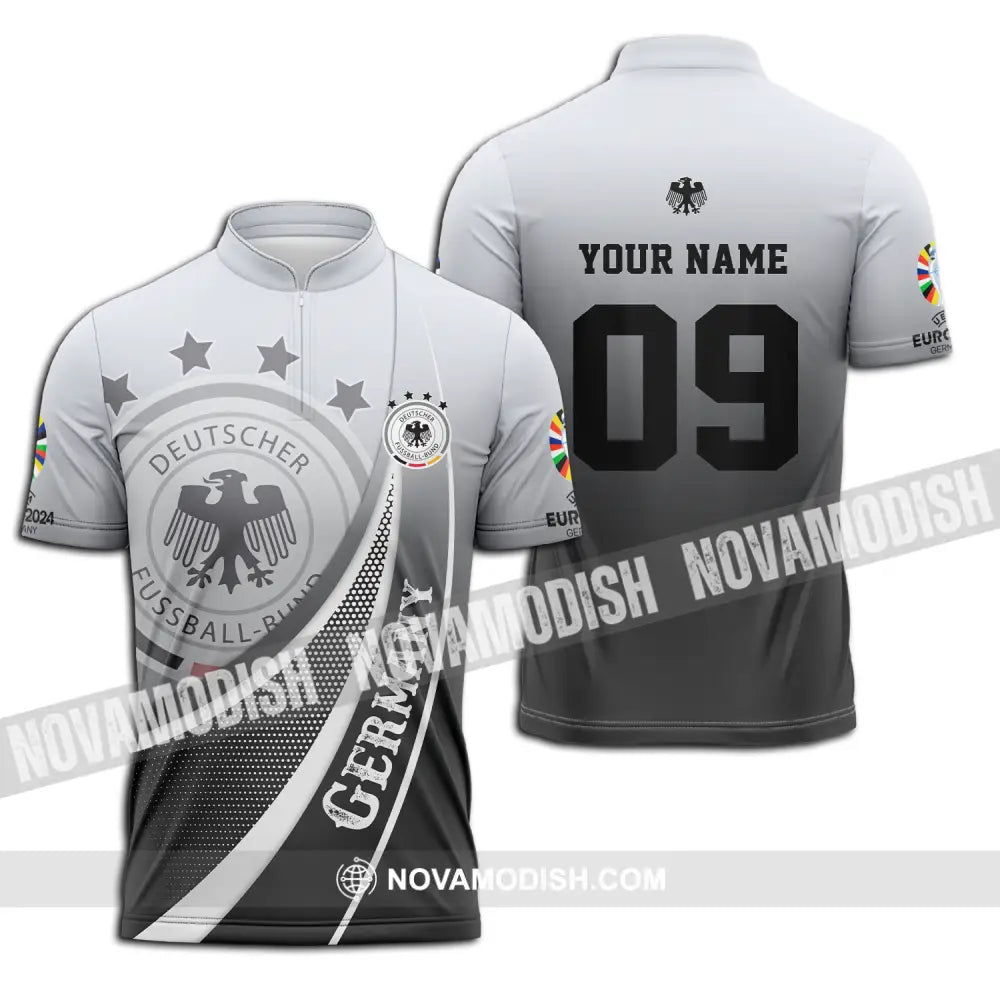 Unisex Shirt - Custom Name And Number Shirt Euro 2024 National Team Germany Deutsche Zipper Polo Shirt / S T-shirt