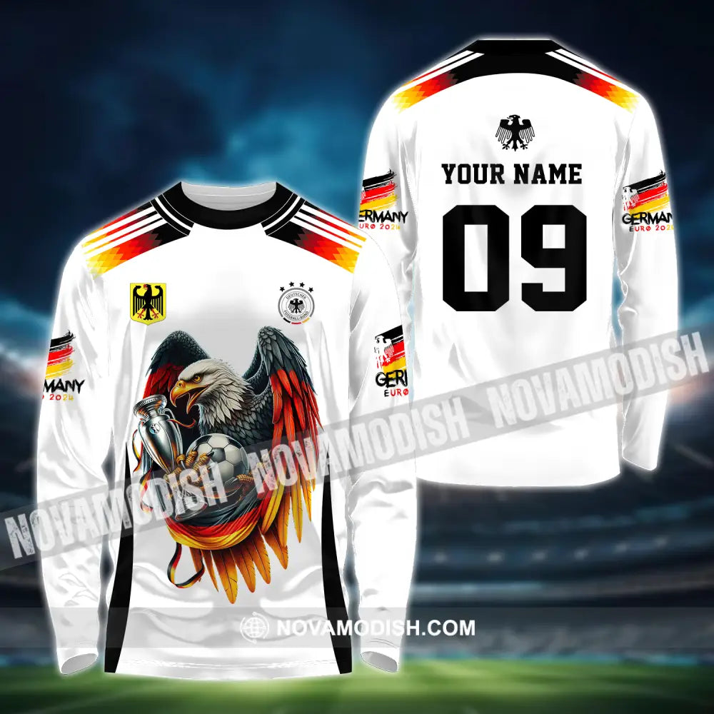 Unisex Shirt - Custom Name And Number Euro 2024 Shirt National Team Germany Eagle Hugs The Ball Long Sleeve Shirt / S