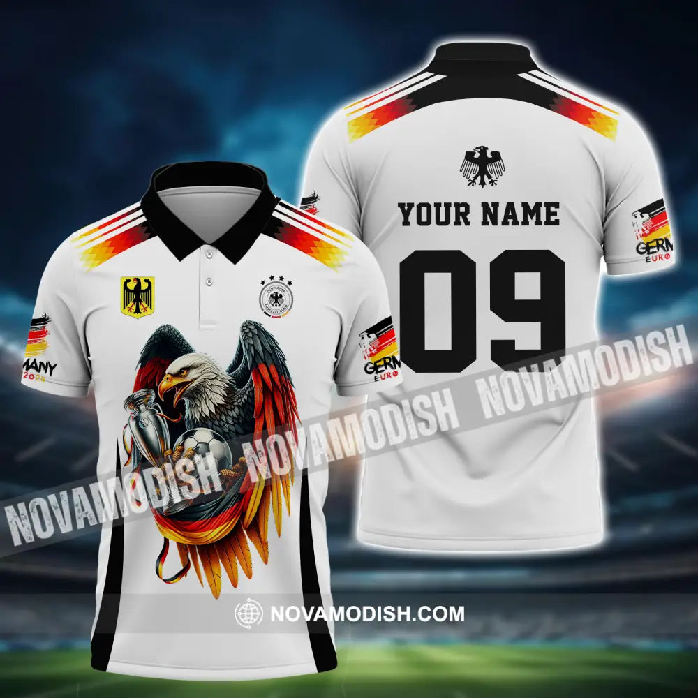 Unisex Shirt - Custom Name And Number Euro 2024 Shirt National Team Germany Eagle Hugs The Ball Polo Shirt / S T-shirt
