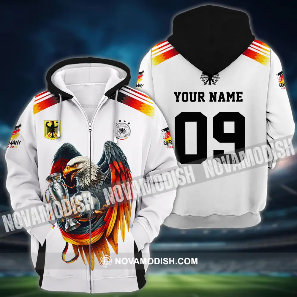 Unisex Shirt - Custom Name And Number Euro 2024 Shirt National Team Germany Eagle Hugs The Ball Zipper Hoodie / S