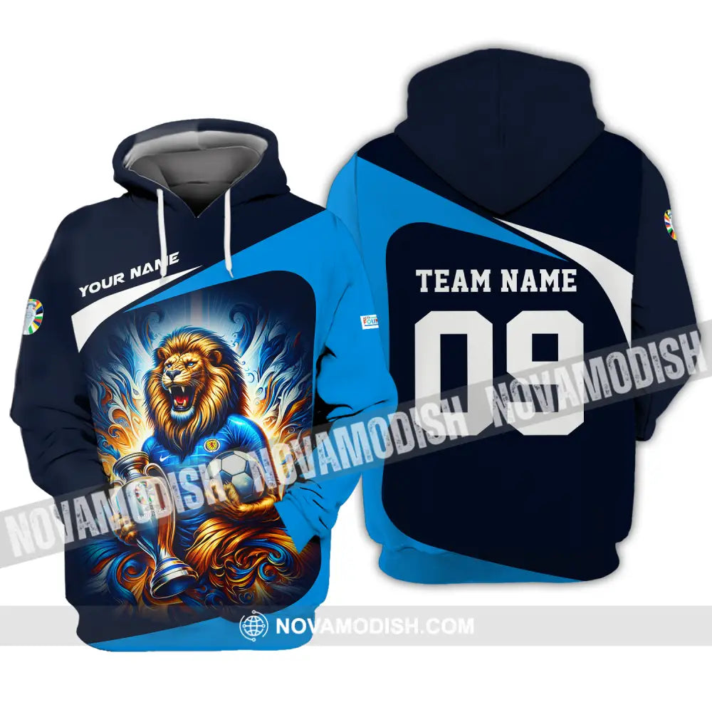 Unisex Shirt - Custom Name And Number Euro 2024 Shirt National Team Lion Holding Cup And Ball Scotland Hoodie / S