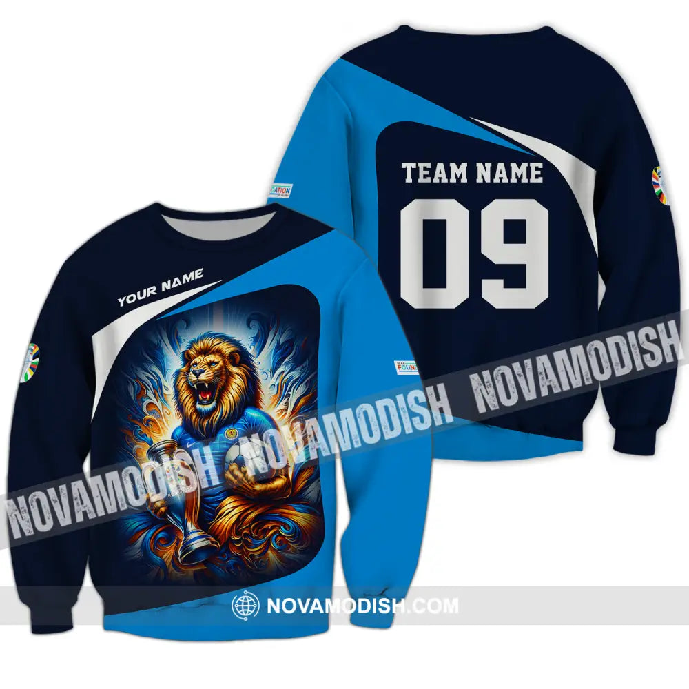Unisex Shirt - Custom Name And Number Euro 2024 Shirt National Team Lion Holding Cup And Ball Scotland Long Sleeve / S