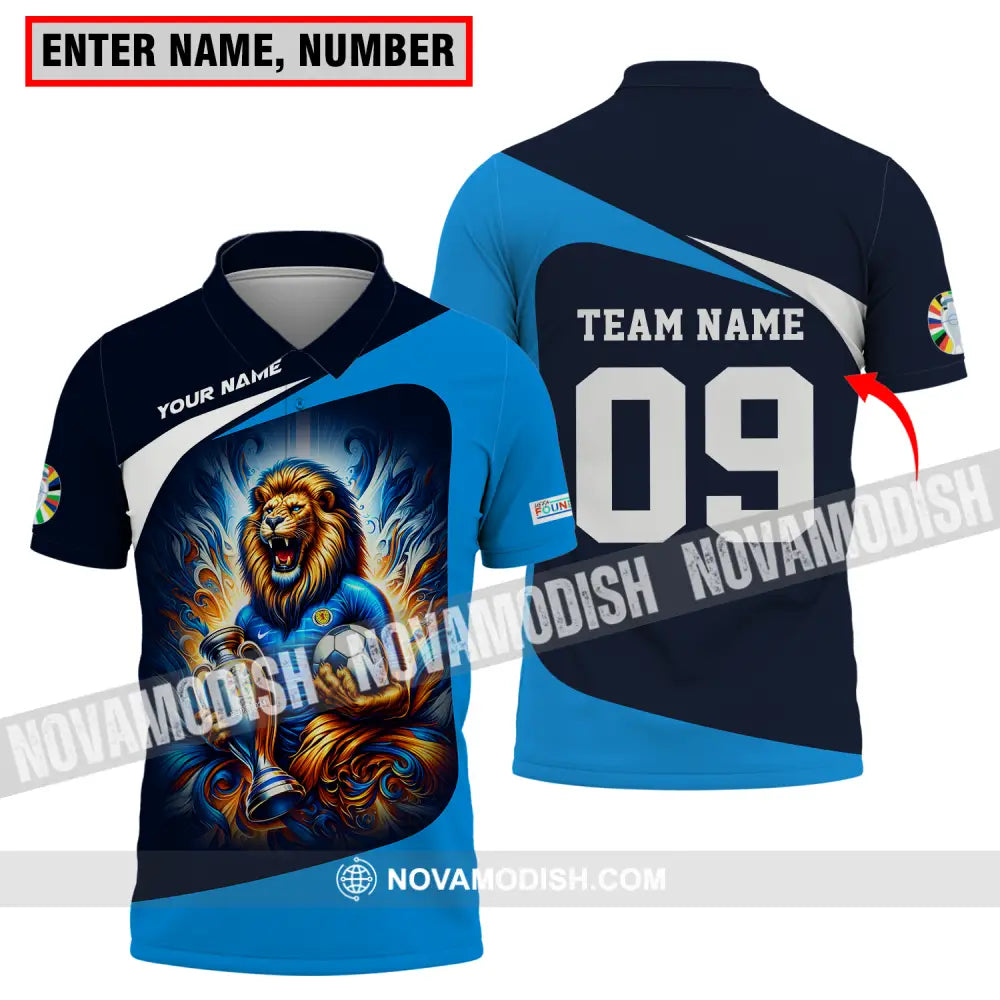 Unisex Shirt - Custom Name And Number Euro 2024 Shirt National Team Lion Holding Cup And Ball Scotland T-shirt