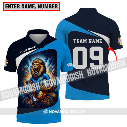 Unisex Shirt - Custom Name And Number Euro 2024 Shirt National Team Lion Holding Cup And Ball Scotland T-shirt