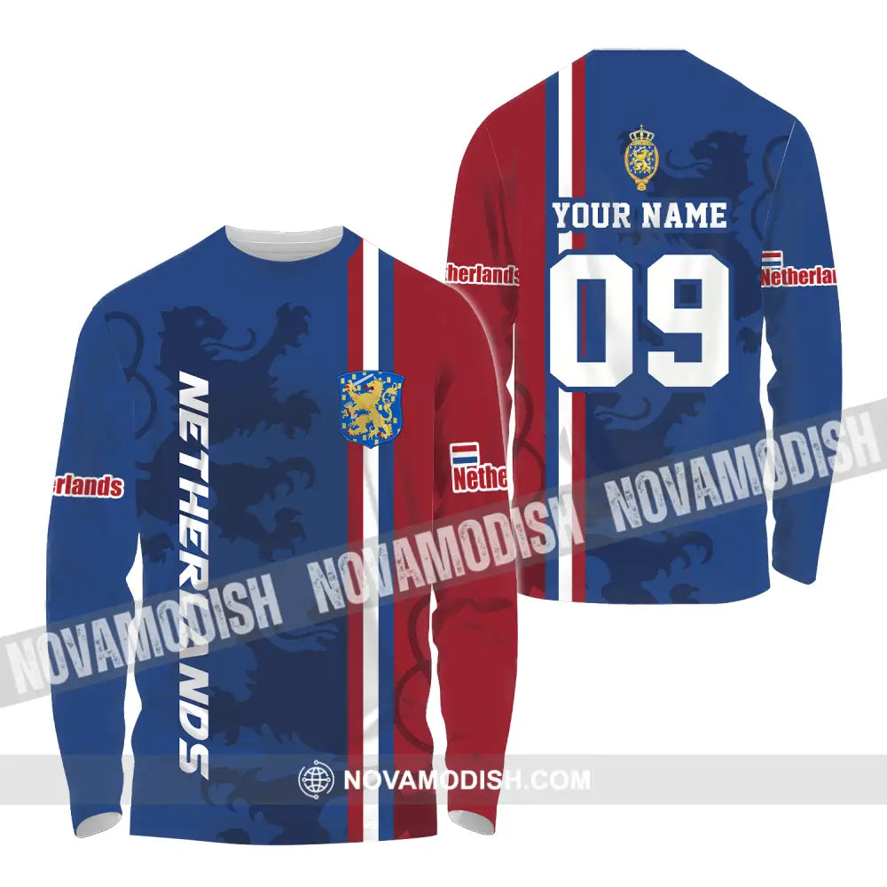 Unisex Shirt - Custom Name And Number Euro 2024 Shirt National Team Netherlands Flag Color Long Sleeve Shirt / S T-shirt