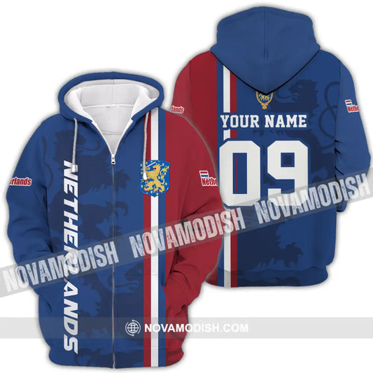 Unisex Shirt - Custom Name And Number Euro 2024 Shirt National Team Netherlands Flag Color Zipper Hoodie / S T-shirt