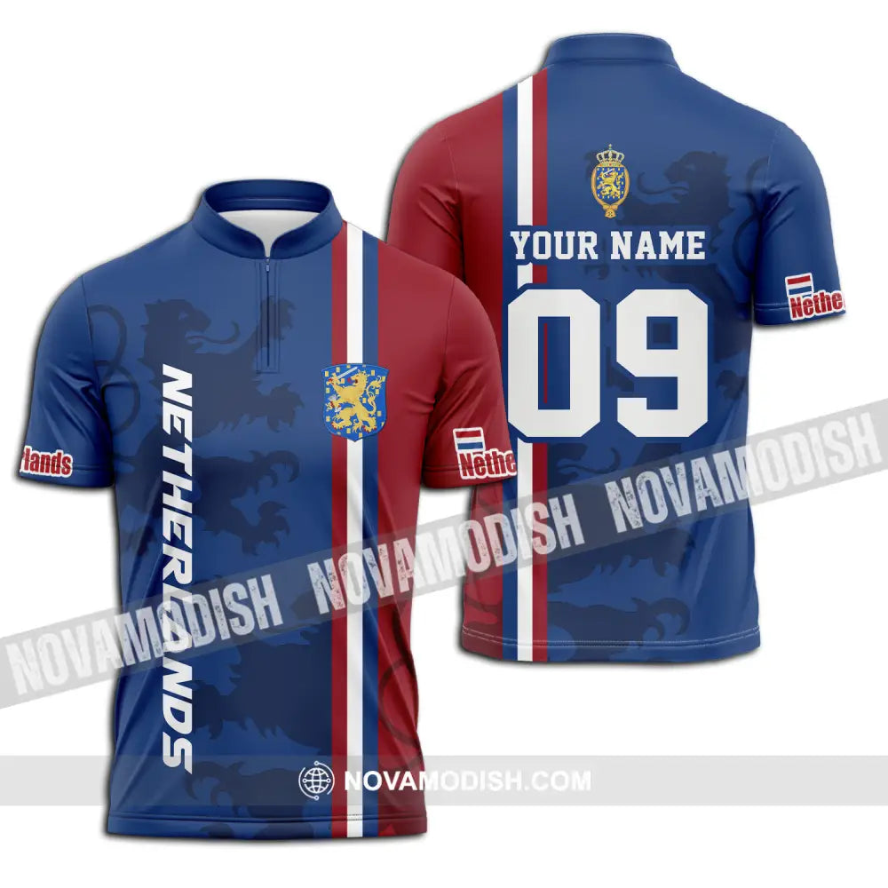 Unisex Shirt - Custom Name And Number Euro 2024 Shirt National Team Netherlands Flag Color Zipper Polo Shirt / S T-shirt