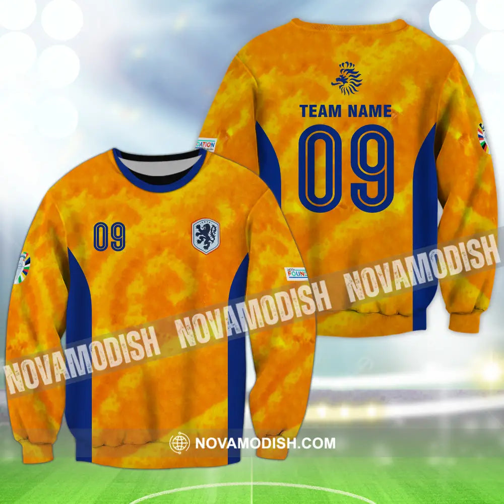 Unisex Shirt - Custom Name And Number Shirt Euro 2024 National Team Netherlands KNVB Long Sleeve / S T-shirt