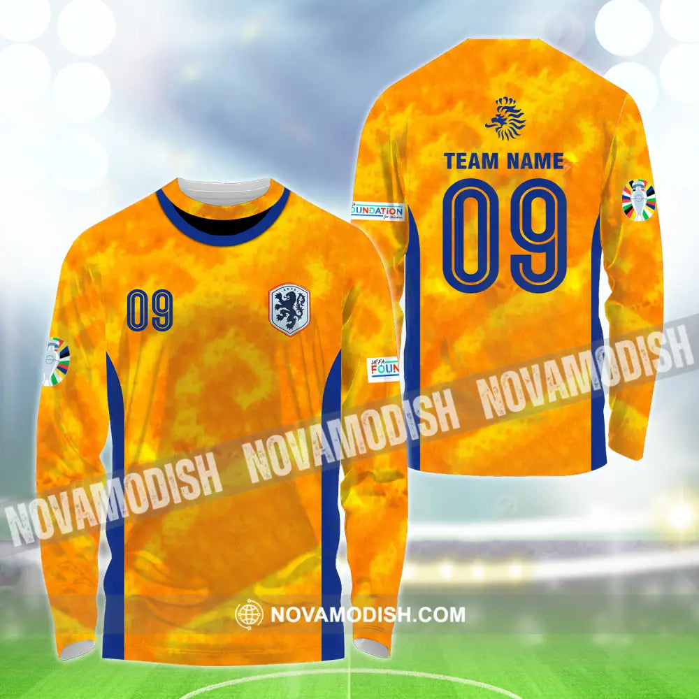 Unisex Shirt - Custom Name And Number Shirt Euro 2024 National Team Netherlands KNVB Long Sleeve Shirt / S T-shirt