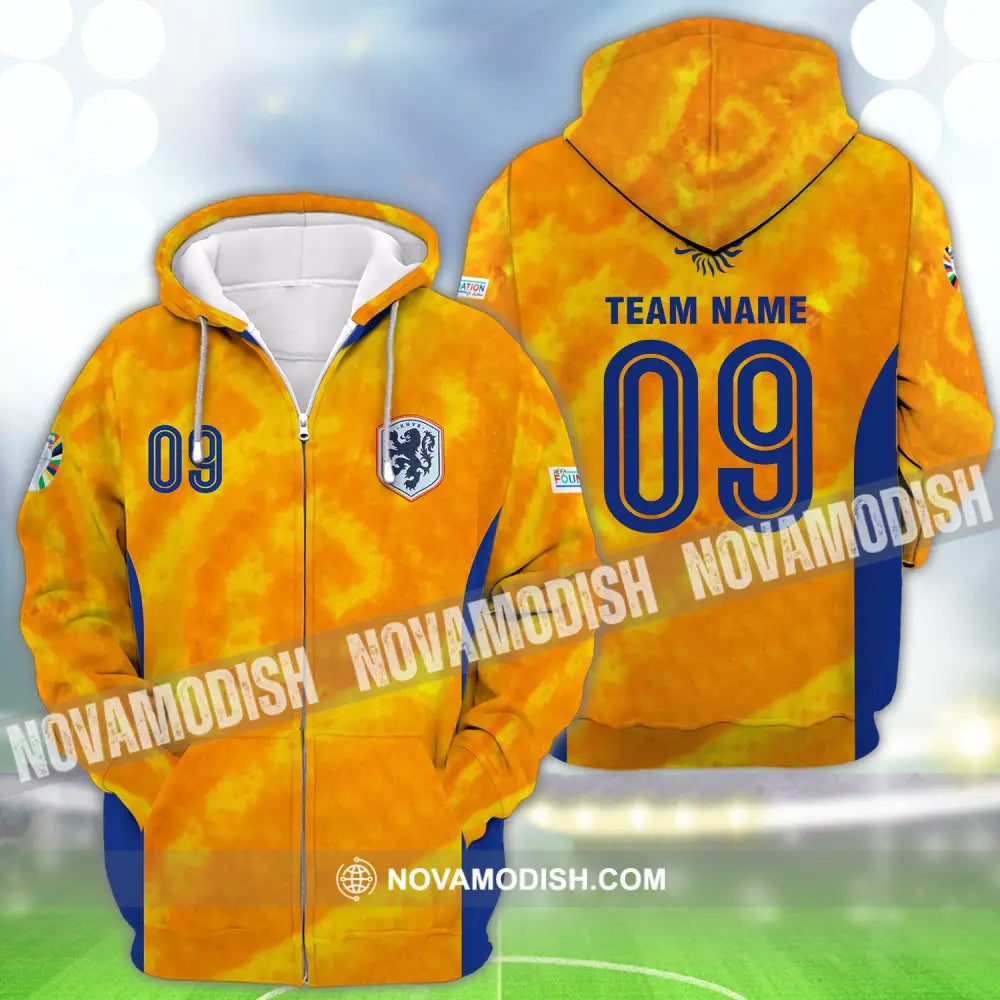 Unisex Shirt - Custom Name And Number Shirt Euro 2024 National Team Netherlands KNVB Zipper Hoodie / S T-shirt