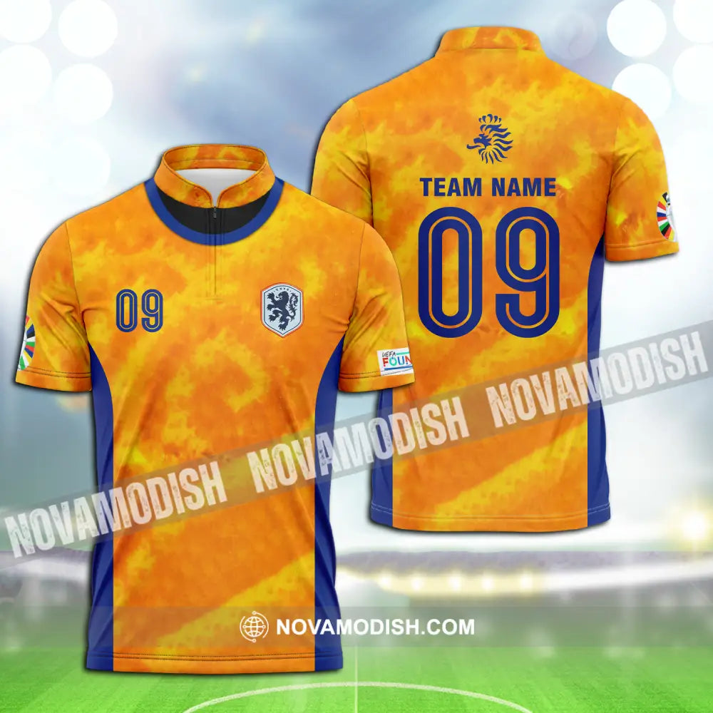 Unisex Shirt - Custom Name And Number Shirt Euro 2024 National Team Netherlands KNVB Zipper Polo Shirt / S T-shirt