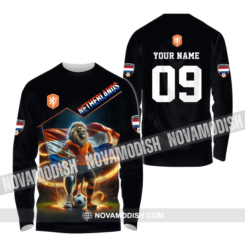 Unisex Shirt - Custom Name And Number Shirt Euro 2024 National Team Netherlands Lion Long Sleeve Shirt / S T-shirt