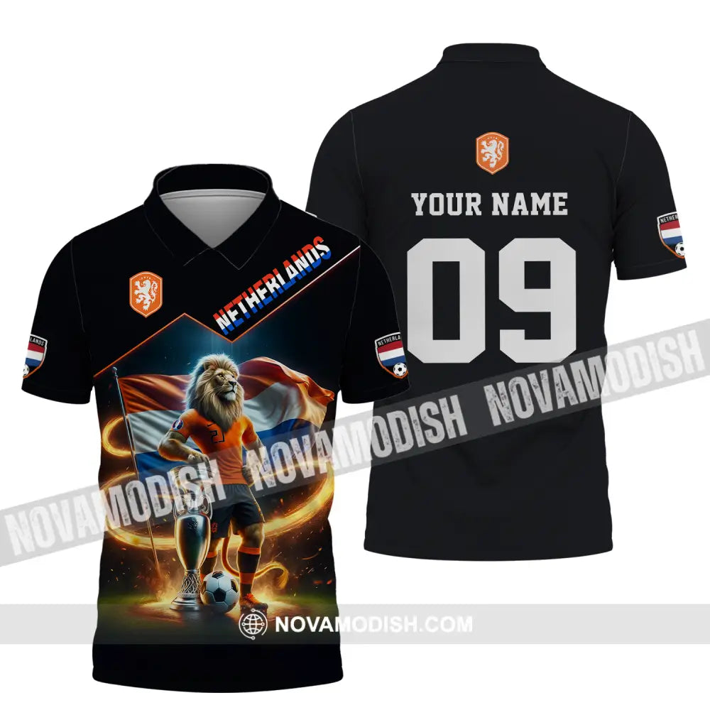 Unisex Shirt - Custom Name And Number Shirt Euro 2024 National Team Netherlands Lion Polo Shirt / S T-shirt